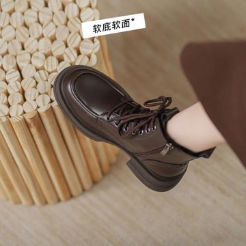 全真皮馬丁靴女棕色2024新款英倫風小個子厚底短靴秋冬季靴子加絨