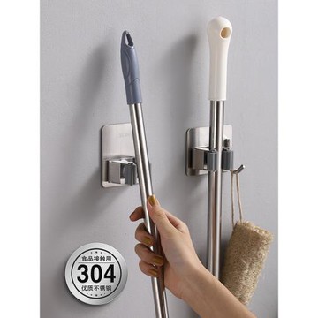 拖把壁掛夾不銹鋼掃把固定架高承重粘鉤免打孔衛生間拖把收納神器