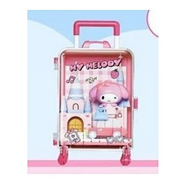 asdfkitty*三麗鷗 x 森寶 AREAX磚區 萌心奇旅 美樂蒂 行李箱造型 拼裝積木 微縮展示盒-正版