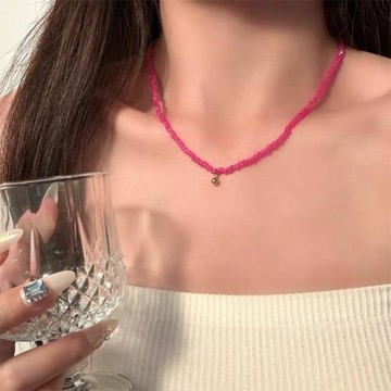 白百合同款紫色串珠項鏈女輕奢小眾高級感氣質時尚百搭鎖骨鏈配飾