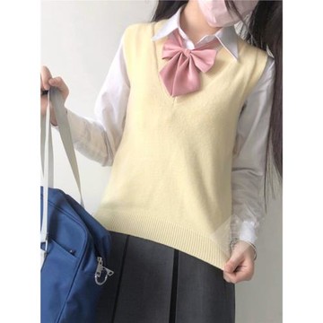 姬物語全棉背心毛衣V領JK搭配純色針織毛線日系學生學院風英倫風