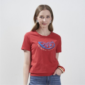 CLL巧玲瓏 文字西瓜造型領上衣(磚紅色) 7243508