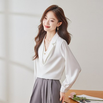 『百貨屋二號』白襯衫女長袖雪紡工裝襯衣微彈 2005春夏新款上衣職業裝