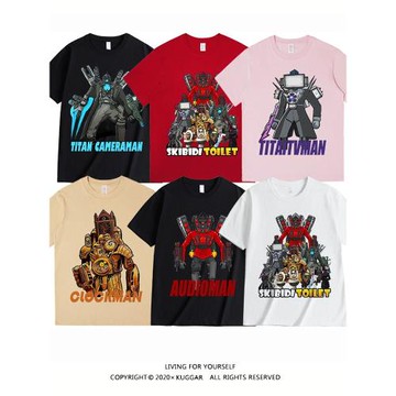 電視人短袖t恤泰坦監控人音響人馬桶純棉衣服上衣男褲大兒童套裝