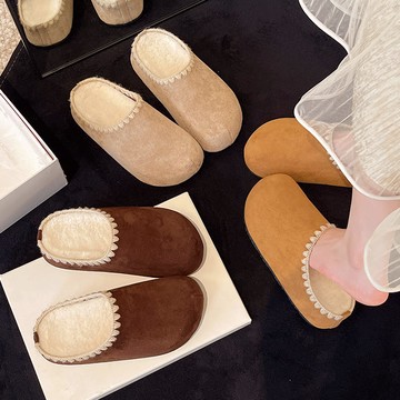 穆勒鞋．日系絨布刺繡包邊圓頭厚底拖鞋．白鳥麗子