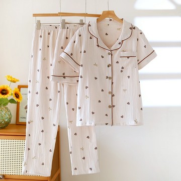 三件式睡衣女款夏季純棉短袖卡通可愛學生新款大尺碼春秋家居服套裝