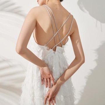 露背吊帶長裙夏仙氣超仙氣質女長款到腳踝雪紡羽毛流蘇連衣裙子