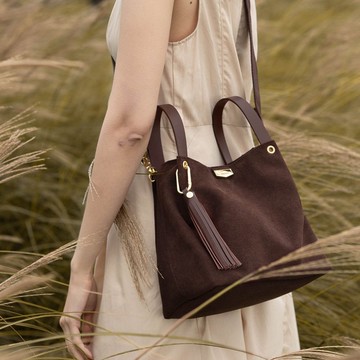 【免費刻字燙金】Lab皮麂皮小水桶包/可可(加贈內袋、流蘇吊飾)