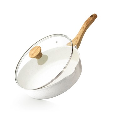 SENSARTE JP-SA-SJ5724 24cm 深型不沾炒鍋 大理石紋不沾塗層 附鍋蓋 IH瓦斯爐適用 大理石白色