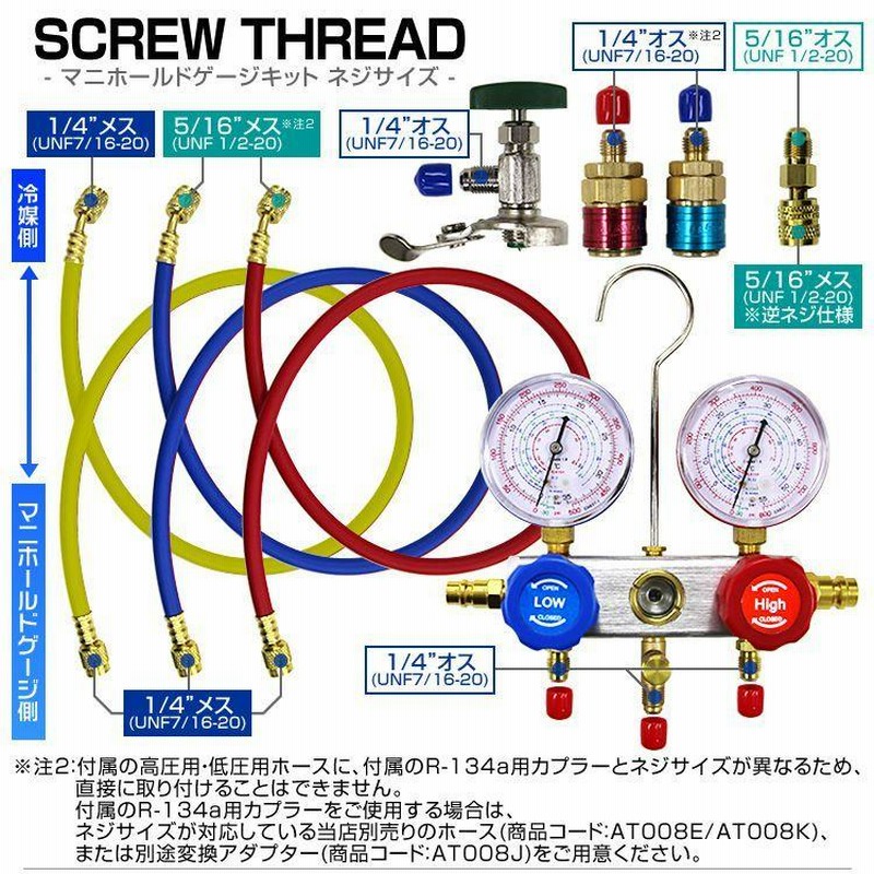 エアコンガスチャージ ガス補充 マニホールドゲージ R134a R32 R410a R404a対応 缶切＆クイックカプラー付 空調工具 エアコン修理  | LINEブランドカタログ