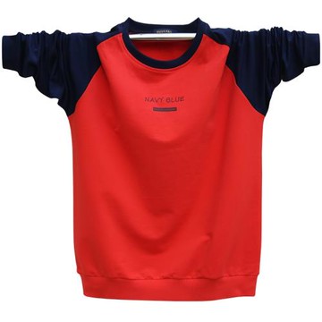 胖男童春秋裝中大童撞色拼接長袖t恤加肥加大打底寬松上衣10-15歲