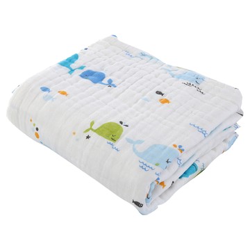 ANTIAN 純棉六層紗布嬰兒浴巾/童被  110 x 110cm  鯨魚 白色