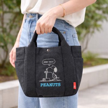 ROOTOTE PEANUTS 正版聯名 SNOOPY 史奴比經典刺繡托特包 環保帆布袋 手提包(灰色（附品牌包裝）)