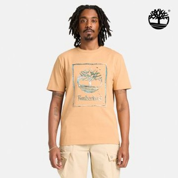 Timberland官方旗艦 男款淺小麥色LOGO短袖T恤|A5SVKEH3