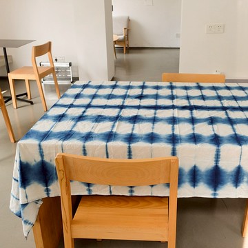 台灣發貨 竹影手工紮染藍染純棉桌布蓋巾 天然草木染 可訂製尺寸
