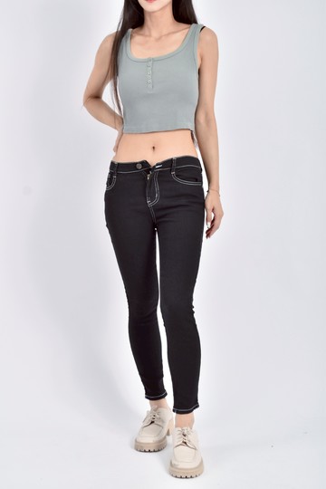 (L) sanzhenni丹寧牛仔抽繩緊身灰色長褲