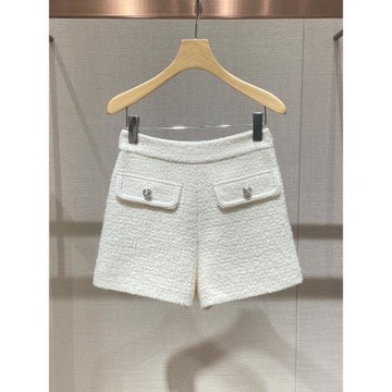 高腰短褲女2025春新款顯高顯瘦A字闊腿褲百搭白色小香風毛呢褲子