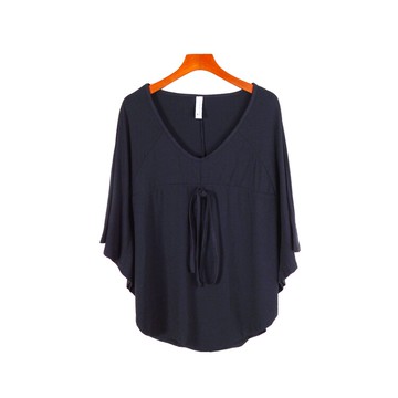 女裝短袖寬松V領系帶蝙蝠袖經典通勤T恤衫純色潮