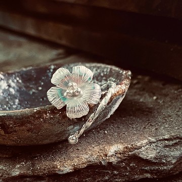 純銀 五瓣花 金櫻子花朵戒指 S150