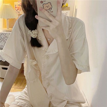 DUYI~夢詩 睡衣女夏季開衫短袖短褲ins風韓版日系兩件套裝家居服