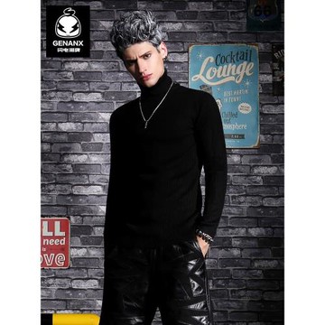 GENANX閃電潮牌黑色內搭打底衫男女秋冬季新款高領針織衫修身毛衣