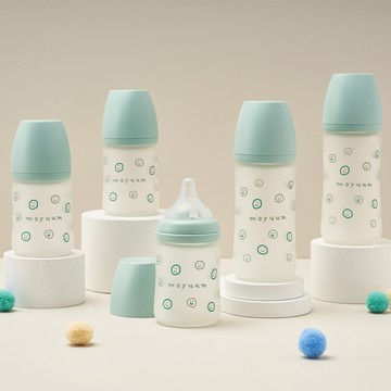 韓國 MOYUUM - 寬口矽膠玻璃奶瓶-微笑泡泡-240ml(2m+)
