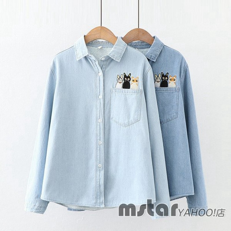 デニムシャツ レディース ボアシャツ 裏起毛 猫柄 長袖 保温 防寒 冬 10代 代 30代 40代 通販 Lineポイント最大0 5 Get Lineショッピング