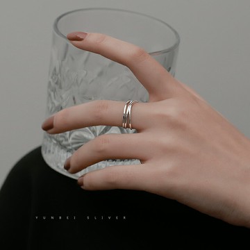 S925銀三層戒指簡約冷淡風高級感小眾設計可調節食指指環女日式輕