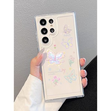 適用三星S25Ultra手機殼新款彩色線條蝴蝶galaxyS24保護殼全包太空殼S23+防摔S22Ultra保護套透明硅膠男女S22