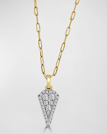 18K Yellow and White Gold Medium Arrow Diamond Pendant on Mini Paperclip Chain
