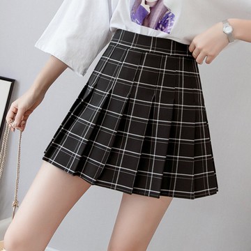 格子百褶裙女學生夏裝年新款黑色半身裙子高腰a字短裙褲潮ins