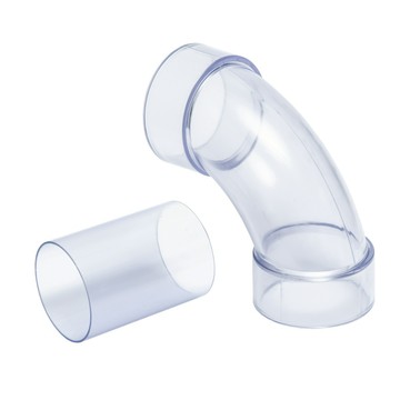 POWERTEC 2.5吋90度透明集塵彎頭｜內建接頭與套管｜耐用抗磨PVC材質｜適配2.5吋外徑管道｜木工集塵專用