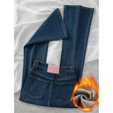 (免運)四面彈| 顯瘦顯高微喇牛仔褲女2025秋冬新款高腰小個子加絨喇叭褲