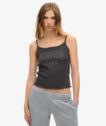 Superdry Women's Women's Athletic Essentials Graphic Pointelle Cami Top Black / Bison Black - Size: 14-16 Size: 10-12