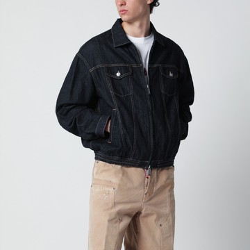 Navy blue zip-up denim jacket