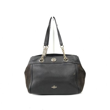 coach灰色皮革銀釦手提包