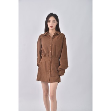 (M) 質感收腰棕色洋裝二手衣