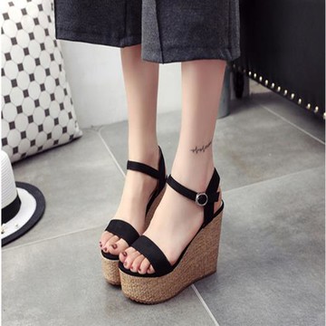 2025新款涼鞋女夏季坡跟真皮防水臺露趾學生鞋超高跟松糕厚底女鞋