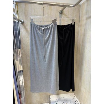 韓國東大門時尚簡約百搭抽繩莫代爾開叉顯瘦直筒半身裙休閑長裙女