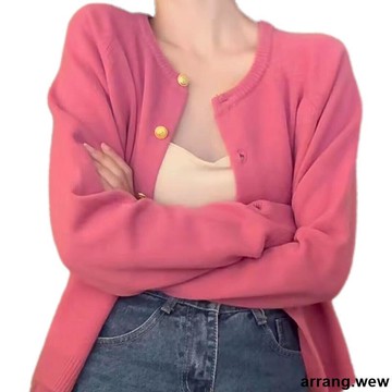 【軟糯慵懶風】針織開衫 毛衣外套 小眾設計 秋冬溫柔氛圍感 玫紅色漂亮上衣 軟糯毛衣 慵懶風開衫 女裝外套