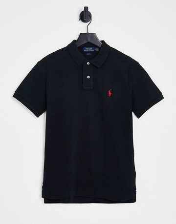 Polo Ralph Lauren slim fit pique polo with red player logo in washed black