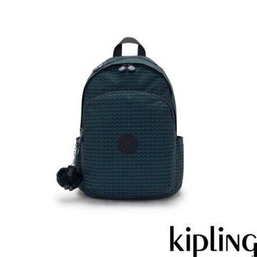 Kipling 暗綠印花上方拉鍊後背包-DELIA
