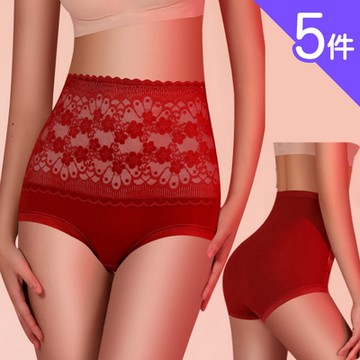 【Aosimane 奧斯曼】高腰羊毛絨暖宮體雕蠶絲內褲/保暖/開運(5件組/顏色隨機)