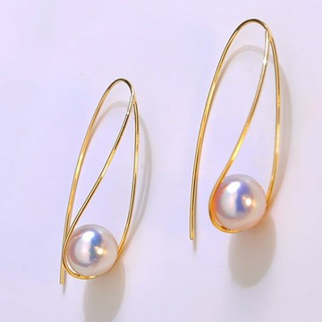 時尚個性款 日本 Akoya 海水珍珠 耳環 耳勾 18K金 天然珍珠 耳勾 耳飾 天女級 優雅