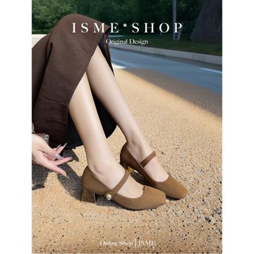 鞋羊皮簡約限定瑪麗珍女單鞋淺口粗跟方頭金屬法式復古上班職業床