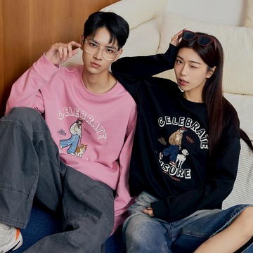 LAKING_couple遛狗刺繡大學T