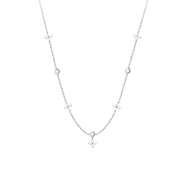 L'amour 閃爍四葉草頸鏈 (白金色)