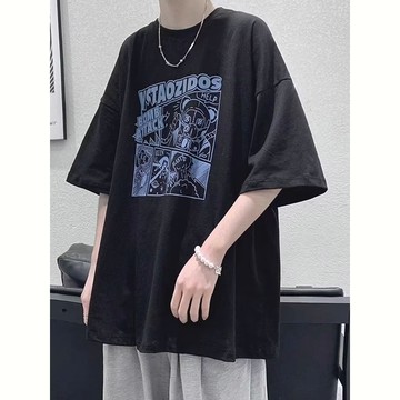 『癮品流行』 寬鬆圓領五分袖 大尺碼M-8XL上衣 潮流百搭印花T恤 短袖上衣 五分短袖 休閑T恤