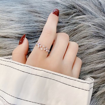葉子戒指女網紅潮時尚個性食指戒開口簡約韓版輕奢指環冷淡風尾戒