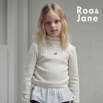 韓國專櫃 RoanJane 米白羅紋木耳邊長袖上衣+背心套裝組